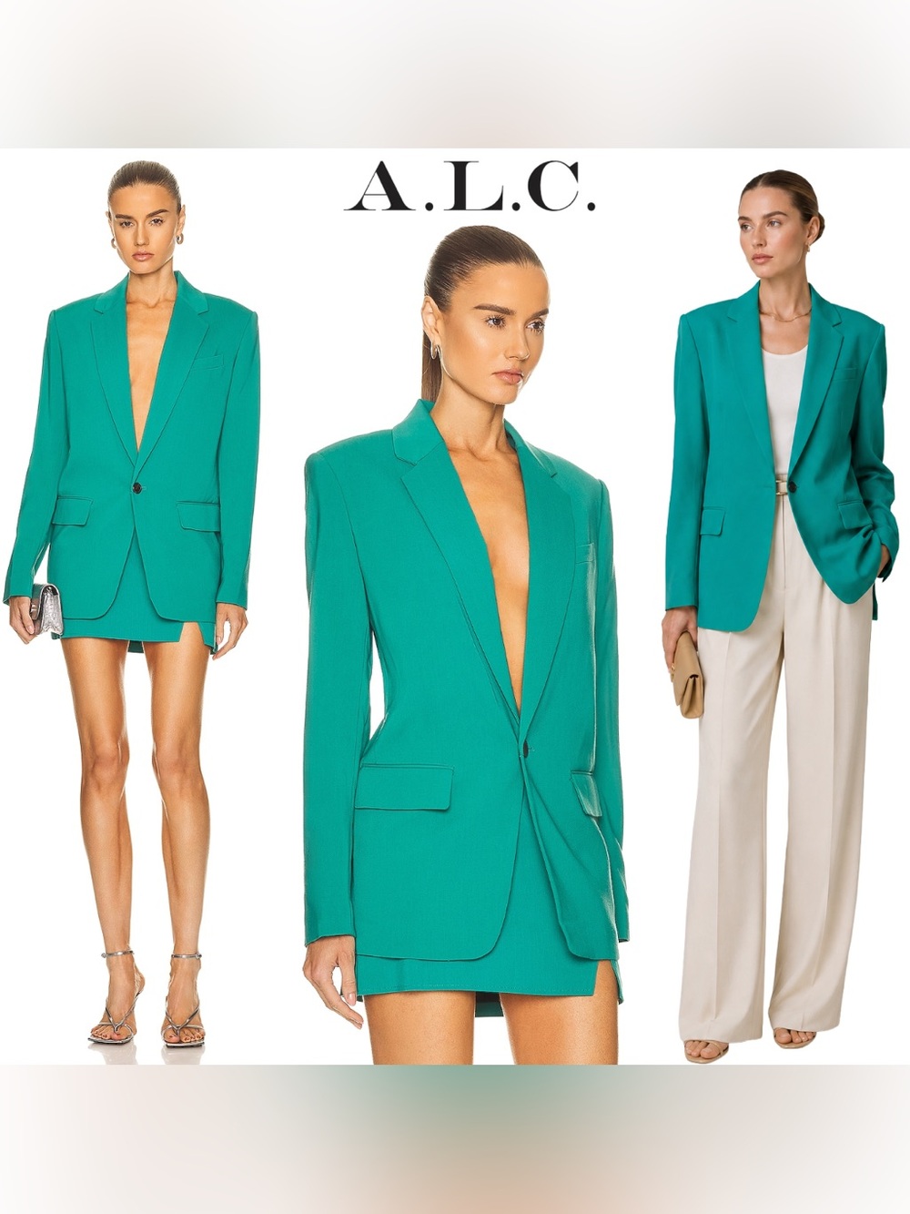 A.L.C. Jade Dakota Oversized Blazer Teal Green Relaxed Fit Jacket Minimalist 6